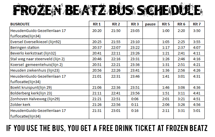 bus schedule Frozen Beatz 2012